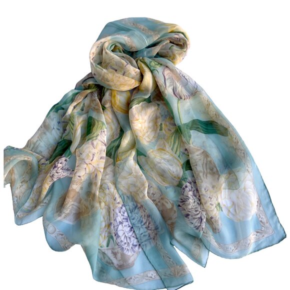 Vintage Gucci Floral Silk Chiffon Oversized Shawl Scarf - Picture 1 of 15